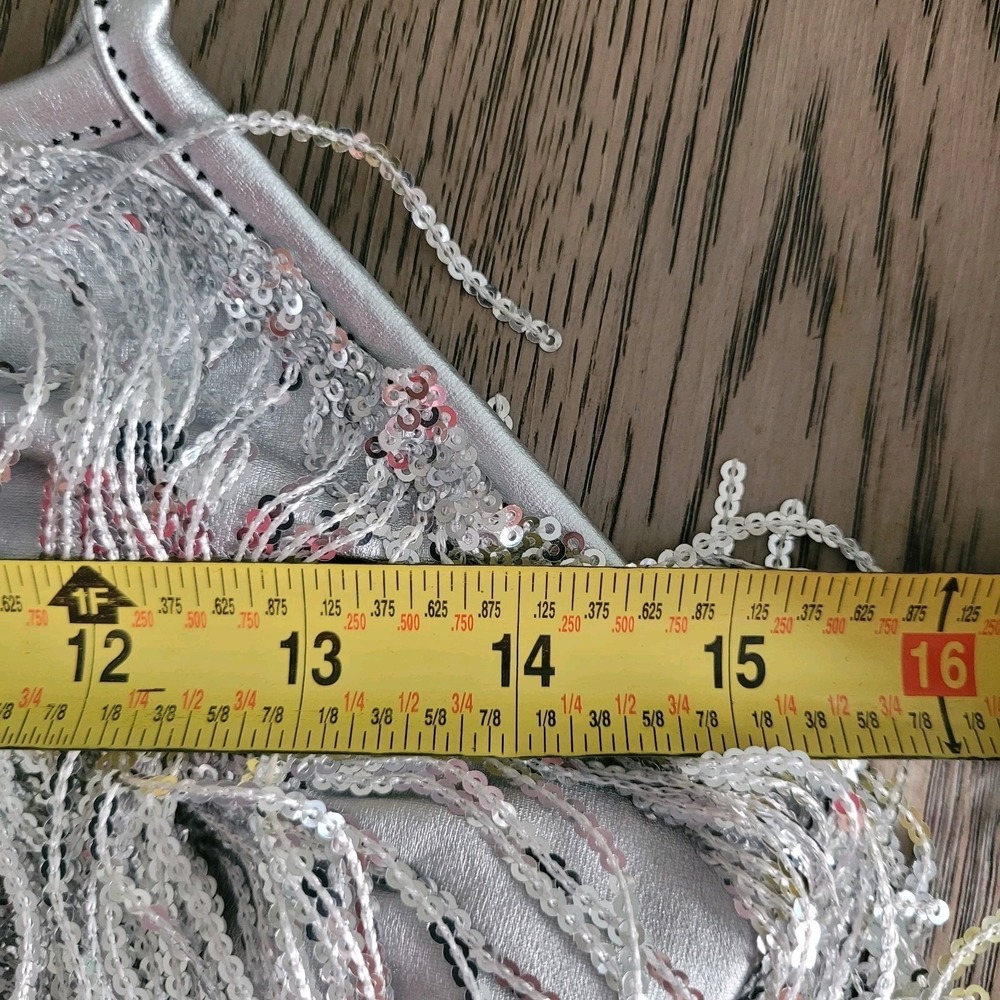 Silver Fringe Lace-Up Back Romper Women's Sz M Vegas Party Go-Go Burlesque Eras - Picture 11 of 13
